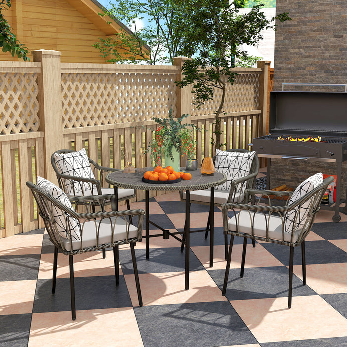 Grey 5 Piece Rattan Patio Dining Set With Cushions And Glass Tabletop By Outsunny