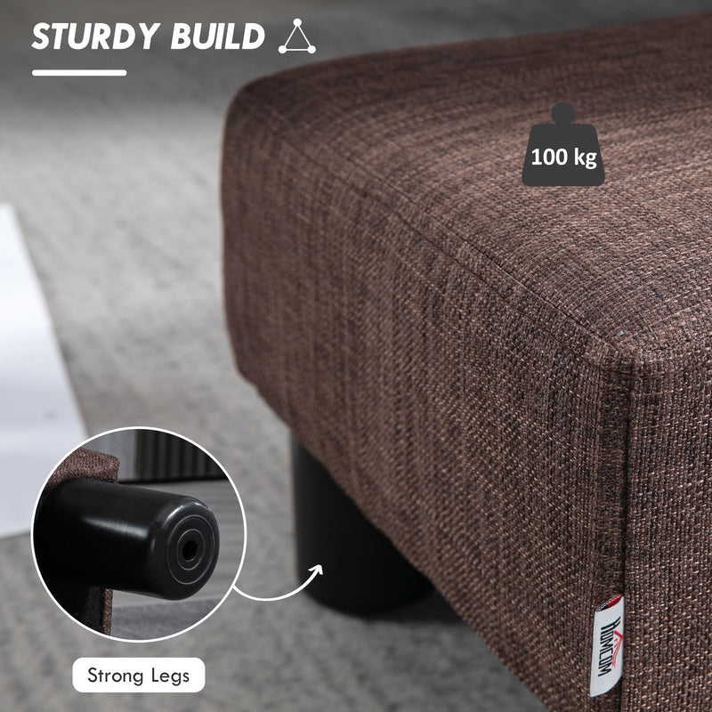 Linen Fabric Footstool Ottoman Cube with Storage and Plastic Legs for Living Room, Brown