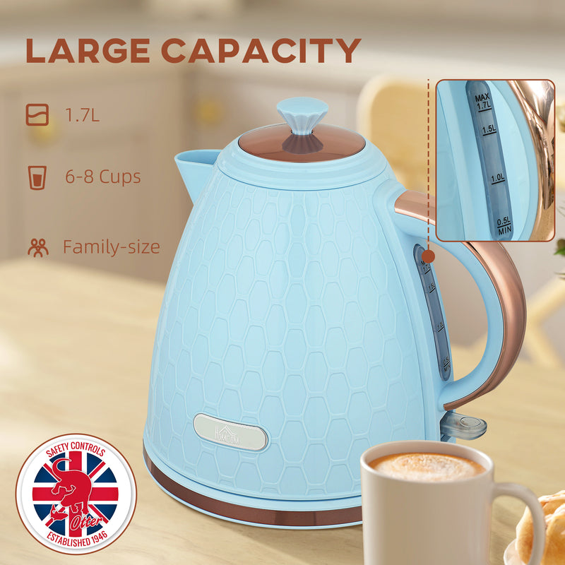 3kW Rapid Boil Electric Kettle With Honeycomb Design Ideal For Kitchens, Light Blue