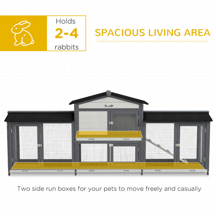 Large 2-Tier Rabbit Hutch with Double Side Runs Plastic Tray and Ramp Light Grey by PawHut