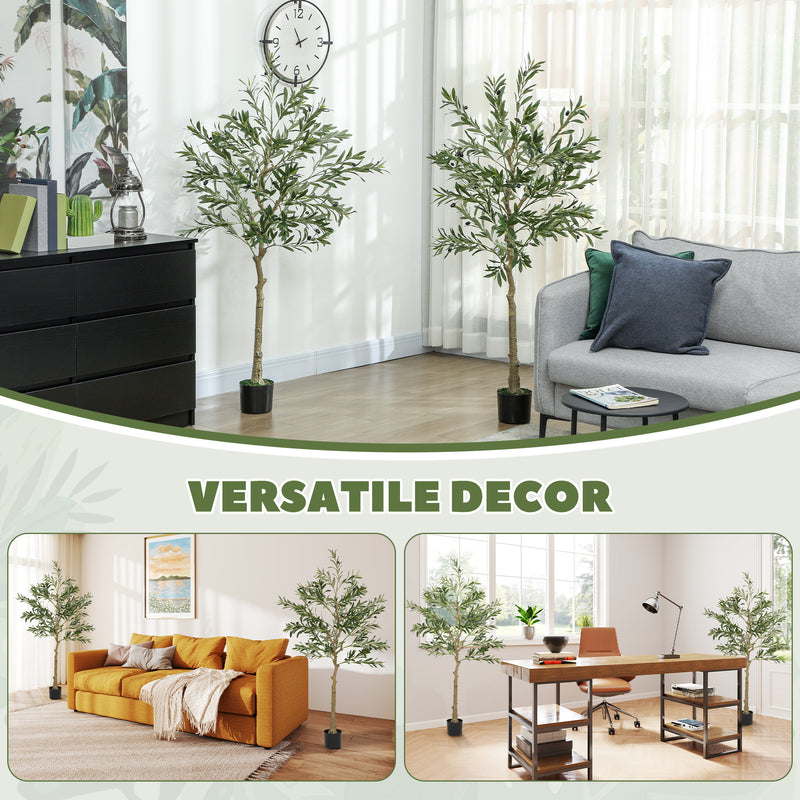 Set of 2 Artificial Olive Trees 150cm Tall with 720 Leaves in Pots For Indoor Decor Green