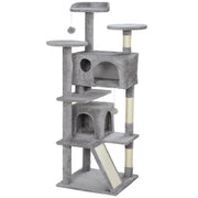 Light Grey 138cm Multi Level Cat Tree With Condos Scratching Posts And Hanging Toys