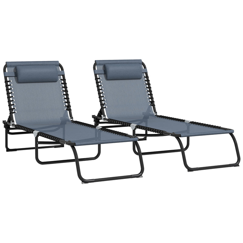 Grey Folding Sun Loungers Set of 2 with Adjustable Four Position Backrests for Garden