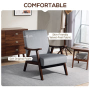 Grey Upholstered Velvet Armchair With Solid Wood Frame and Padded Seat by HOMCOM
