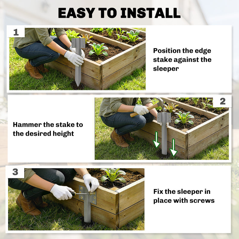 Sleeper Bracket Set for Raised Beds and Garden Borders Galvanised Steel 20 Pack Silver AOSOM