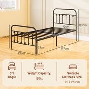 Single Metal Bed Frame with Strong Support Ideal for Guest or Spare Room Use Black