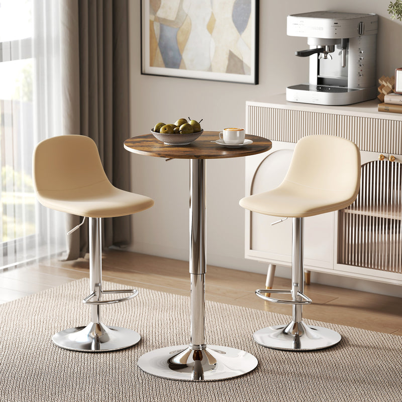 Swivel Round Bar Table with Adjustable Height for Kitchen or Cafe Use Rustic Brown AOSOM
