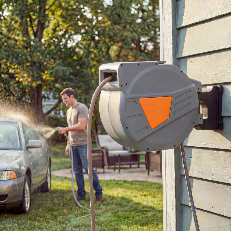 Retractable Garden Hose Reel With 40m Tangle Free Hose for Easy Watering and Cleaning Orange Outsunny