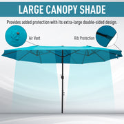 Sky Blue 4.6m Double Garden Parasol With Crank Handle For Large Outdoor Shade