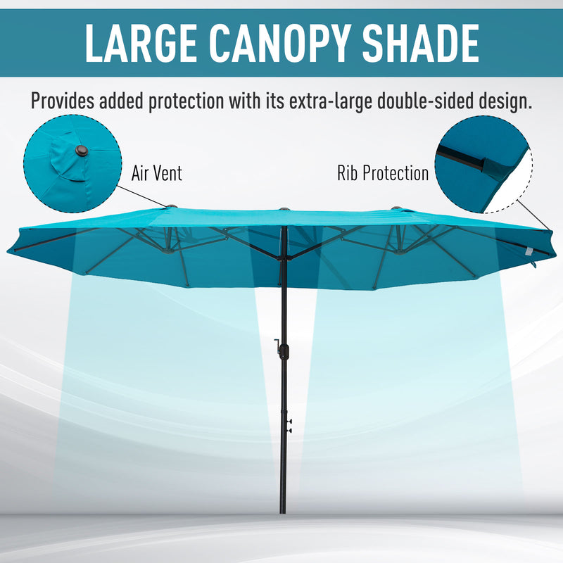 Sky Blue 4.6m Double Garden Parasol With Crank Handle For Large Outdoor Shade