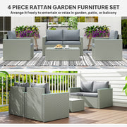 Light Grey 4 Seater Rattan Garden Furniture Set with Cushions and Coffee Table