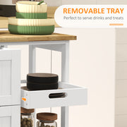 Rolling Kitchen Island Trolley with Drawers and Shelves for Dining or Bar Use White