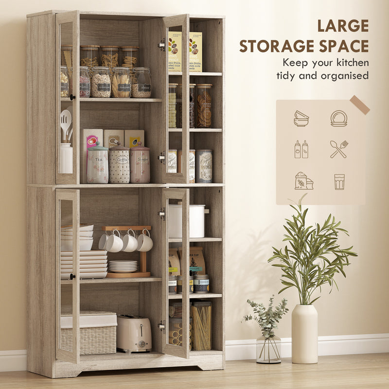 Multi Storage Kitchen Cabinet With Glass Doors And Adjustable Shelves For Home Use Grey