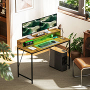 120cm Gaming Desk with LED Lights and Power Outlets Rustic Brown by HOMCOM