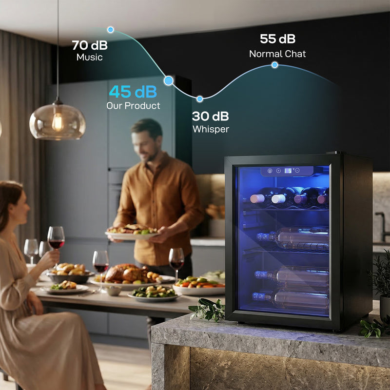 Wine Cooler for 16 Bottles with Double-Glass Door for Kitchens and Home Bars Black Homcom