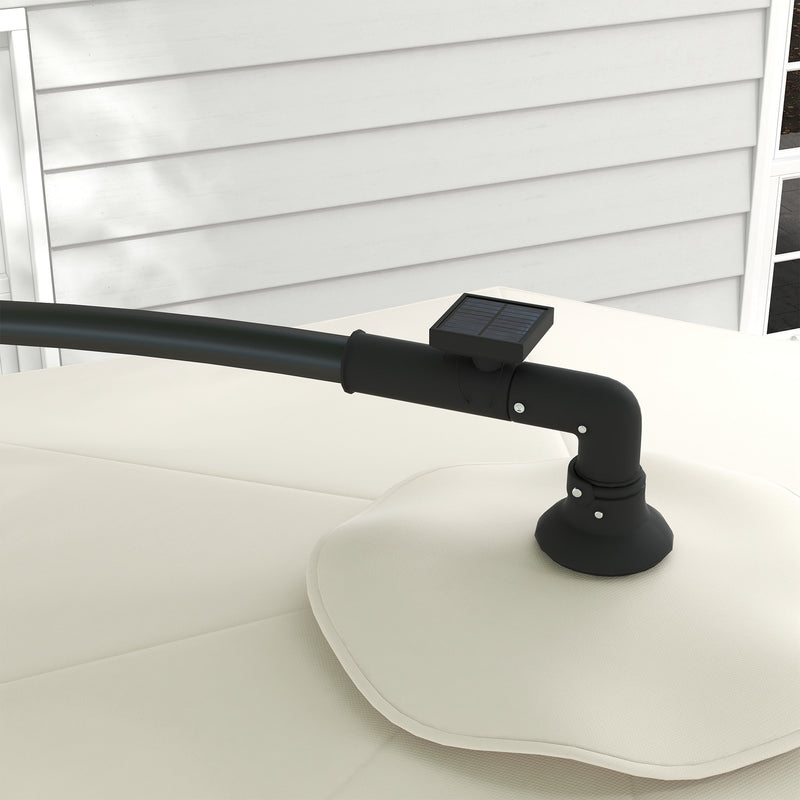 Beige 3m Cantilever Garden Parasol With Solar LED Lights For Shaded Outdoor Relaxing