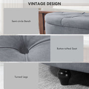 Velvet Feel Half Moon Storage Ottoman Seat With Hidden Compartment, Dark Grey