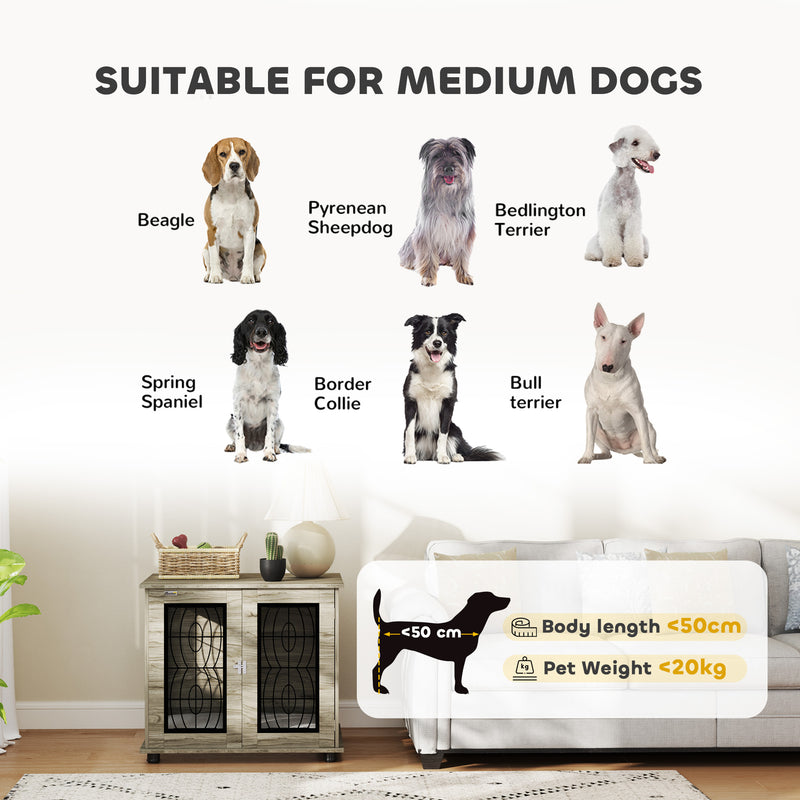 Indoor Dog Crate End Table with Soft Cushion and Lockable Door for Medium Dogs Black