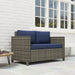 2 Seater Rattan Garden Sofa with Armrests and Cushions Navy Blue by Outsunny