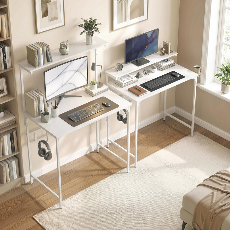 Computer Desk with Shelves and Cup Holder for Small Spaces White AOSOM