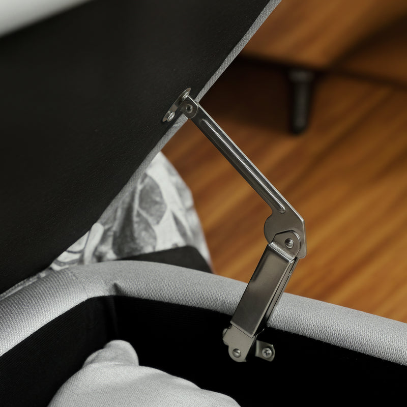 Linen Look Storage Ottoman Bench With Padded Seat And Hidden Compartment Light Grey