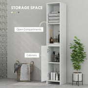 Slim Bathroom Storage Cabinet With Open Shelf For Small Spaces Freestanding, White