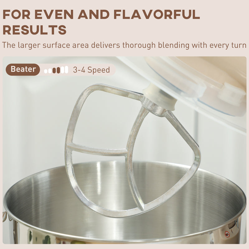 1300W Kitchen Stand Mixer With Dough Hook Whisk and Beater Attachments, Beige