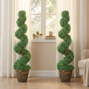 Artificial Spiral Boxwood Trees Set of 2 for Easy Year Round Greenery Indoors or Outdoors Green AOSOM