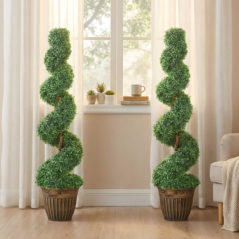 Artificial Spiral Boxwood Trees Set of 2 for Easy Year Round Greenery Indoors or Outdoors Green AOSOM