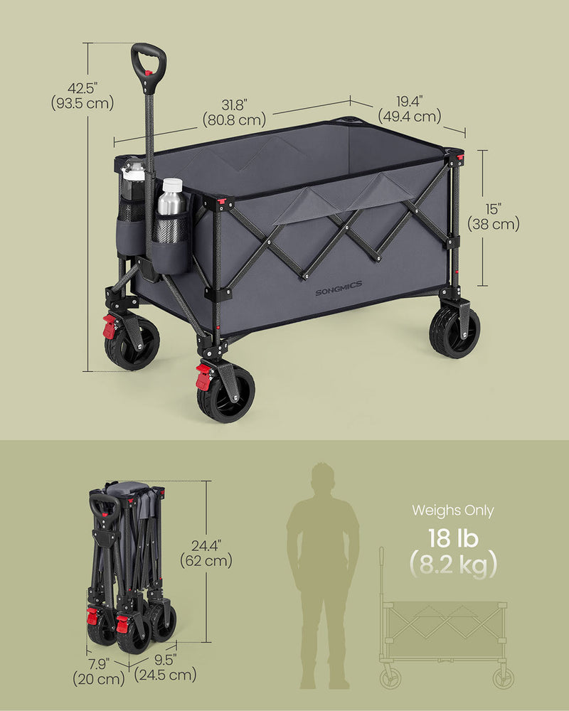 Dimensions diagram showing an 80.8 x 49.4 cm body, 38 cm sides and 93.5 cm handle height
