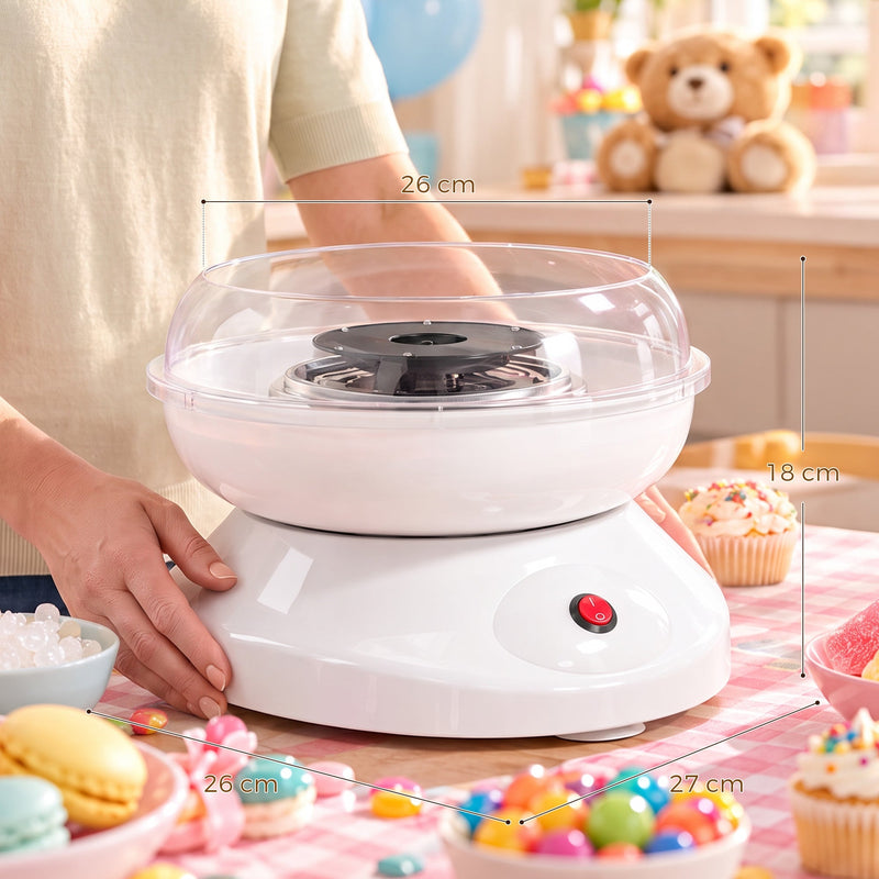 Candy floss machine with 26 cm, 27 cm and 18 cm dimensions marked