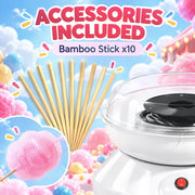 Accessories included graphic showing 10 bamboo sticks beside the machine