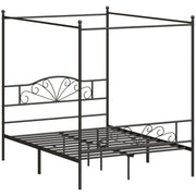 HOMCOM black four-poster canopy bed frame, studio angle shot