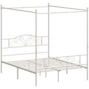 HOMCOM white four-poster canopy bed frame, studio angle shot