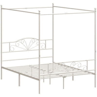 HOMCOM white four-poster canopy bed frame, studio angle shot