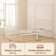 Dimension diagram showing the bed's 141 x 197.5 x 191cm size, 33cm foot clearance, 135x190cm mattress fit and 240kg capacity