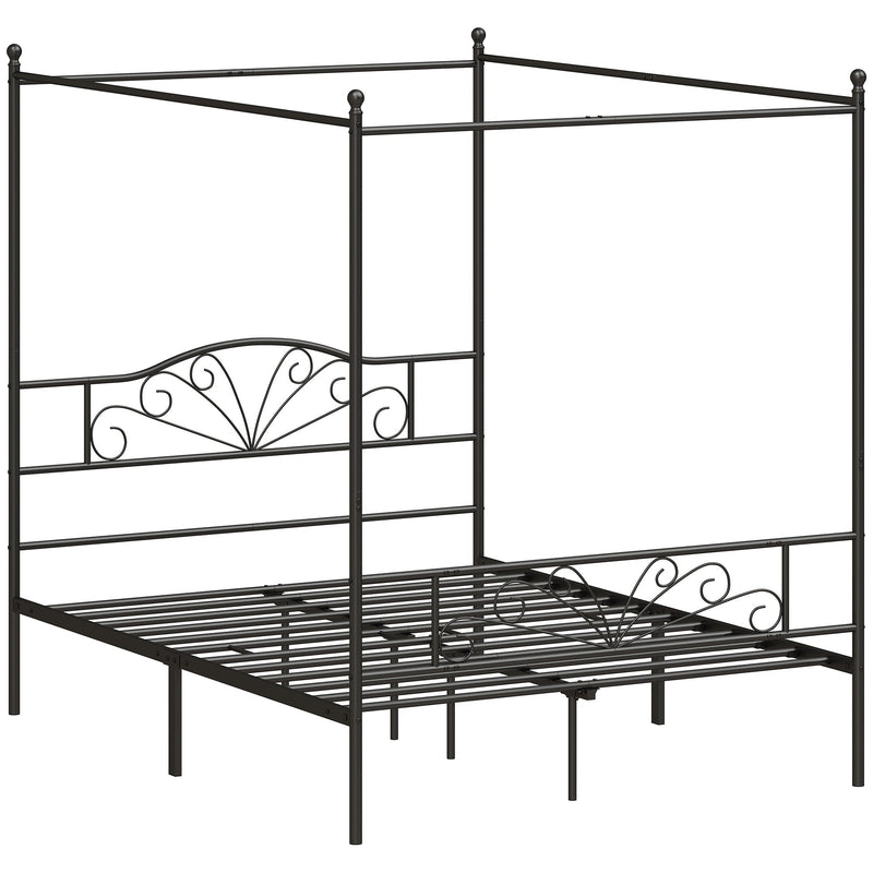 Black four-poster canopy bed frame, king size, studio view