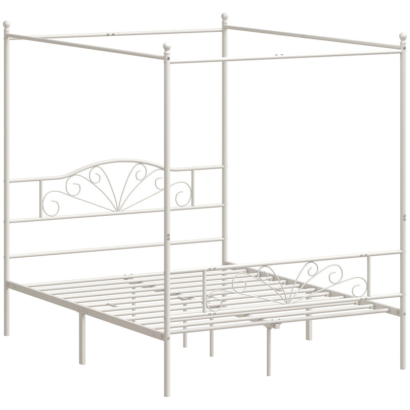 White four-poster canopy bed frame, king size, studio view