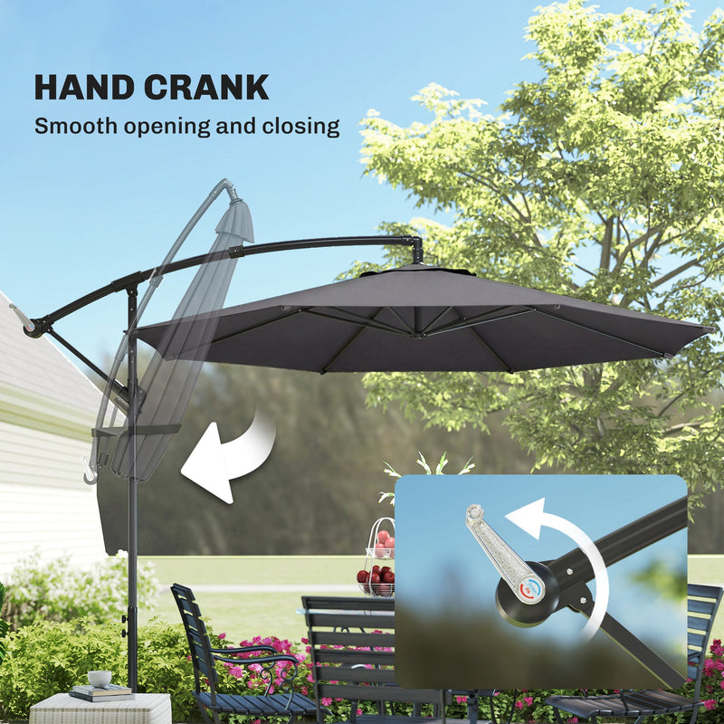 Hand crank on the parasol pole with an inset showing the crank turning
