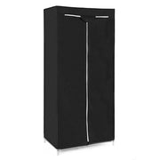 Black canvas wardrobe fully zipped shut, shown straight on against a white background