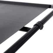 Close-up of the non-woven fabric shelf panel wrapped around the black steel tube frame