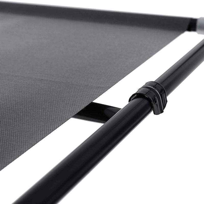 Close-up of the non-woven fabric shelf panel wrapped around the black steel tube frame