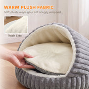 Hand lifting the plush cushion to show the soft fleece lining inside