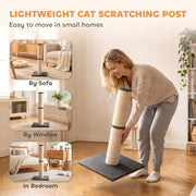 Woman carrying the lightweight Pawhut scratching post to reposition it in a room
