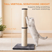 White cat stretching up the full 80cm height of the Pawhut scratching post