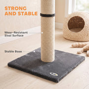 Close-up of the Pawhut scratching post's wear-resistant sisal surface and stable plush base