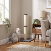 Pawhut scratching post positioned in a living room corner beside a window and armchair