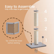 Assembly diagram showing the 4 steps to build the Feandrea cat scratching post