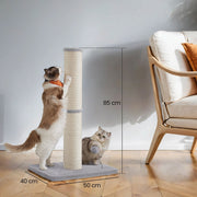 Dimensions diagram showing the scratching post at 85 cm tall with a 50 x 40 cm base