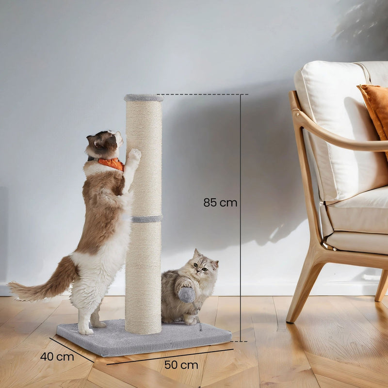 Dimensions diagram showing the scratching post at 85 cm tall with a 50 x 40 cm base